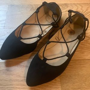 Madden Girl, Black Flats, shoes, size 8